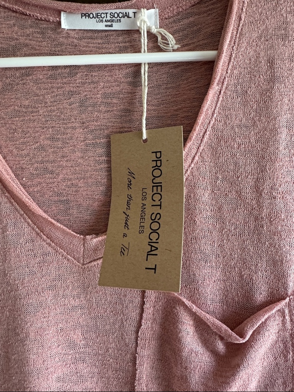 Project Social T Women's Dusty Rose V-Neck Pocket Tee - Picture 3 of 3
